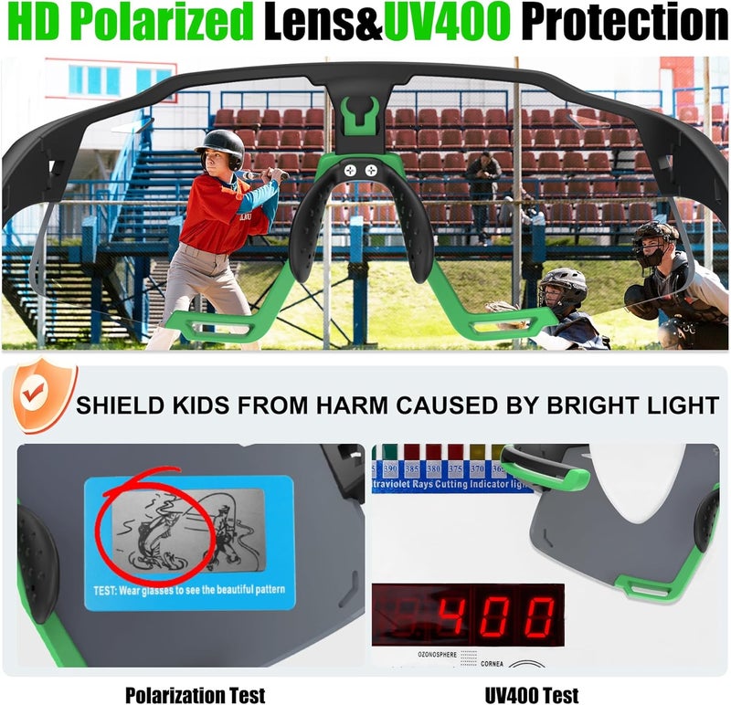 Xtiger Polarized Kids Sunglasses Youth Baseball Sunglasses UV400 Boys Girls Sports Sun Glasses for Softball Cycling Scooter - Image 4